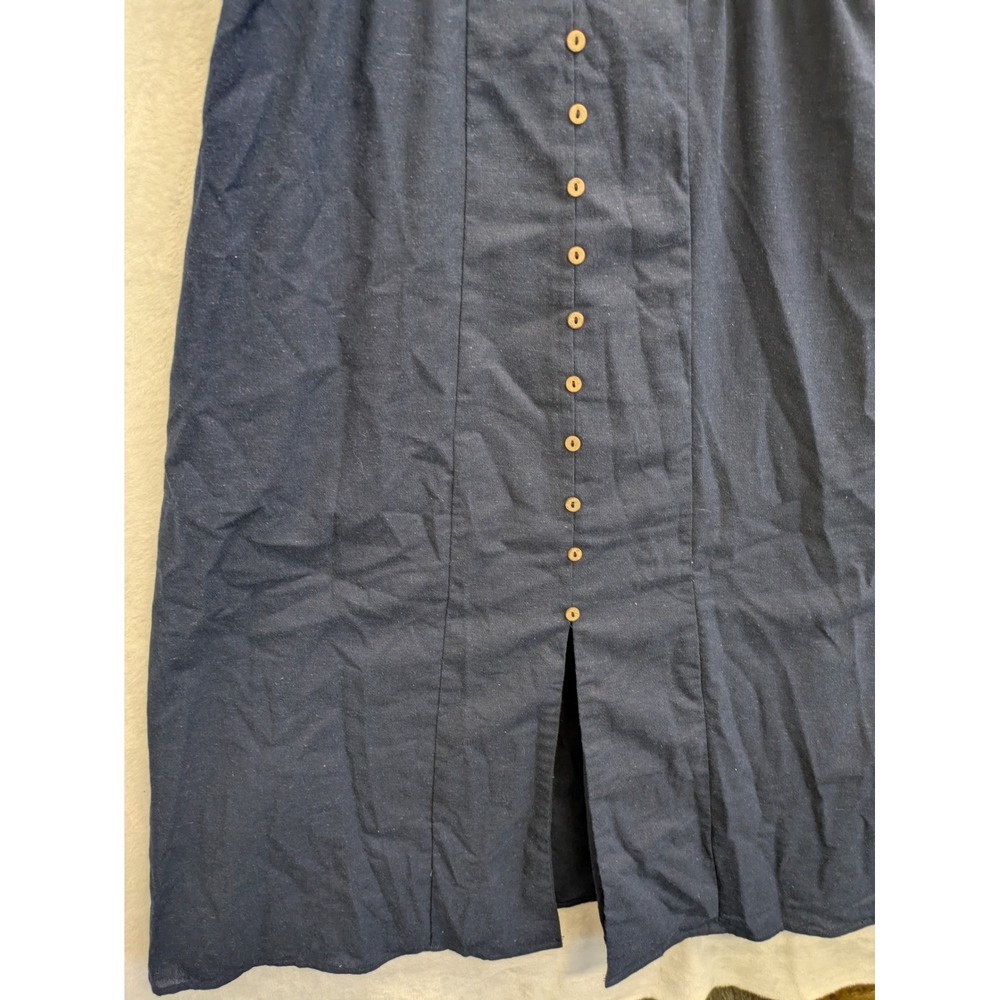Baltic‎ Born Dress L Linen Blend Navy Blue Button Down Midi Shirt Dress Casual - Picture 4 of 11